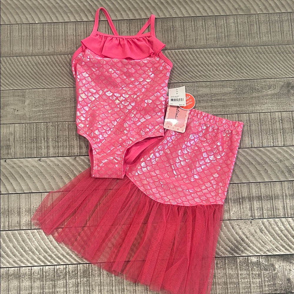 Floatimini Pink Mermaid One Piece with Tulle Skirt